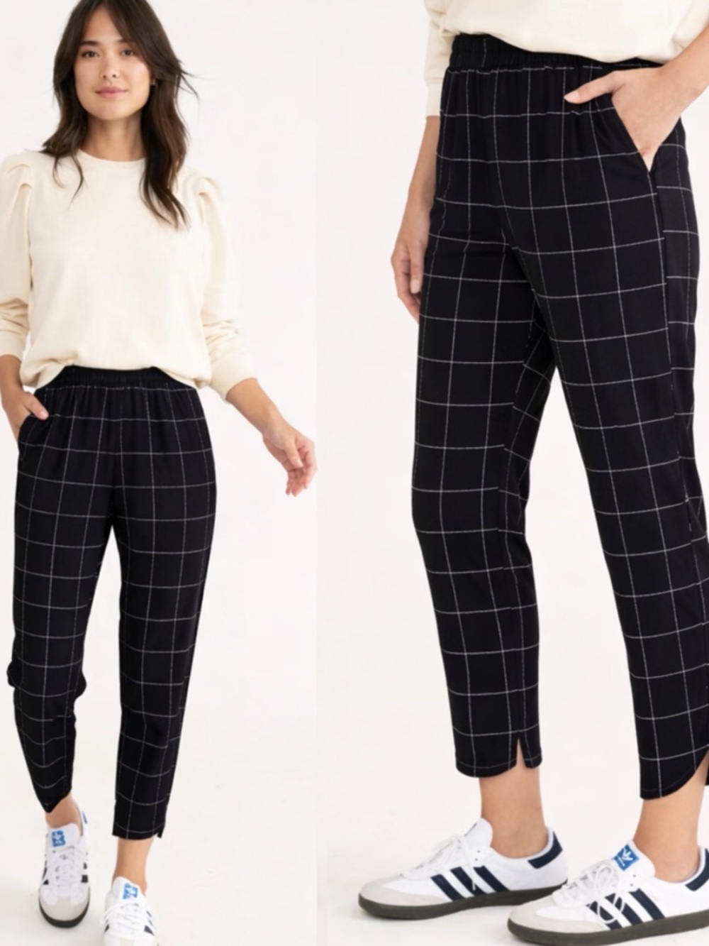 Marine Layer Allison Pant Tencel Blend Windowpane print black size XS‎